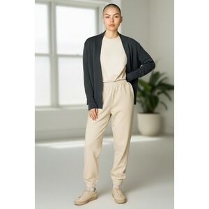 Eileen Fisher Organic Cotton Open Front Cardigan Charcoal Gray Italian Yarn L/G